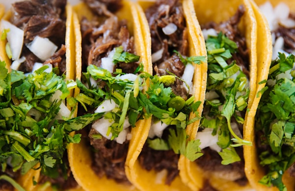 Tacos al pastor with cilantro
