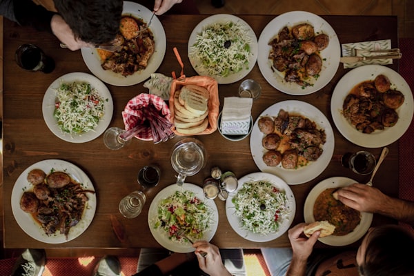 Hispanic buffet table with rice and stews